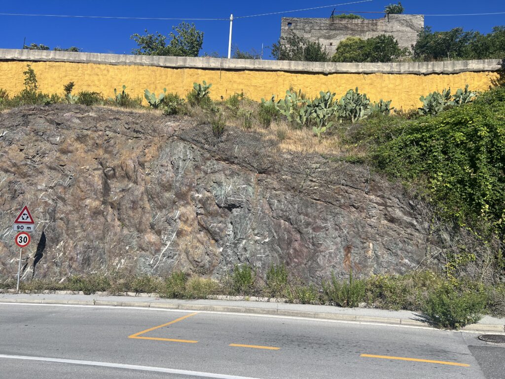 Affioramento di metabasiti Erzelli Strada vista d'insieme Photo C. Queirolo Luglio 2023